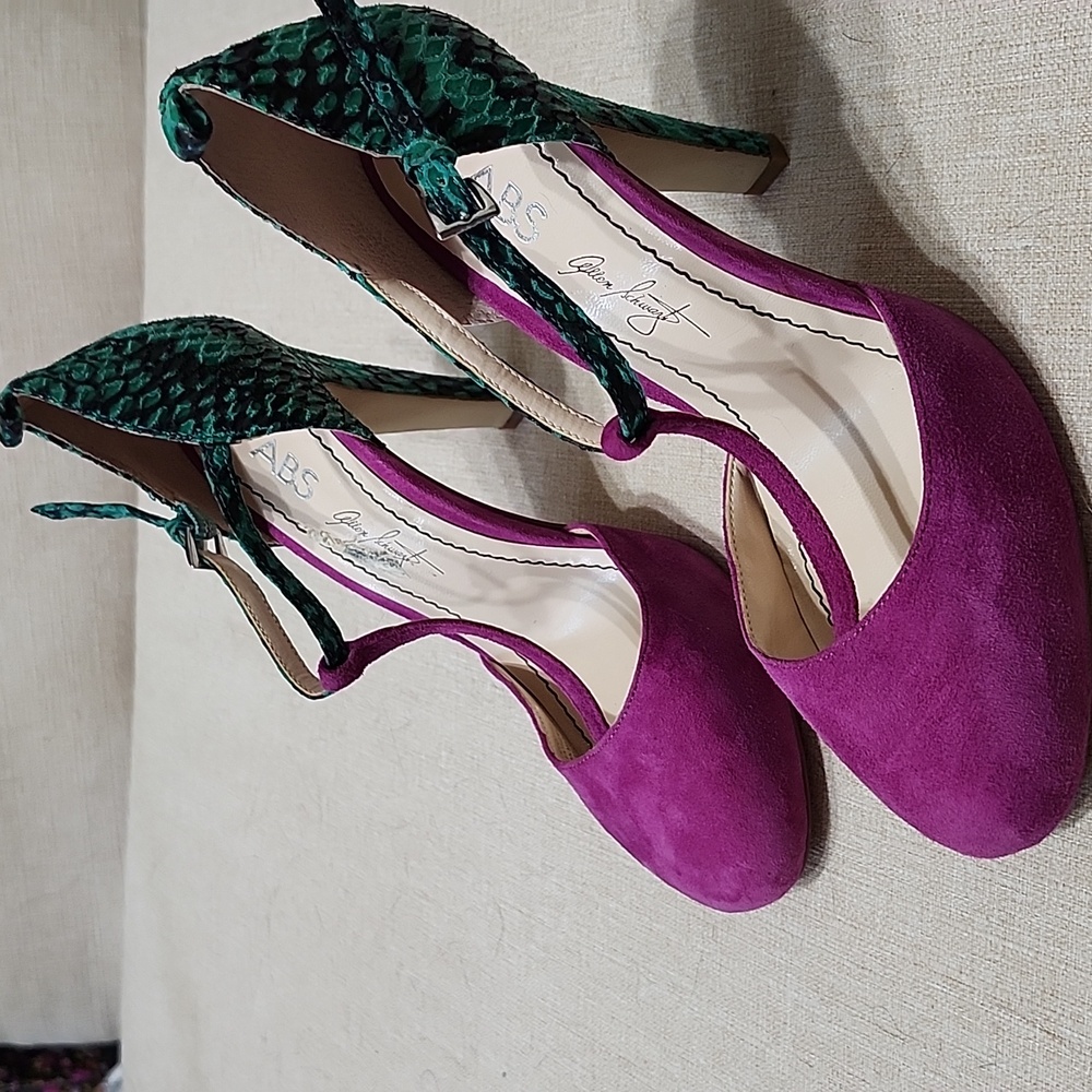 Bright, strappy suede shoes